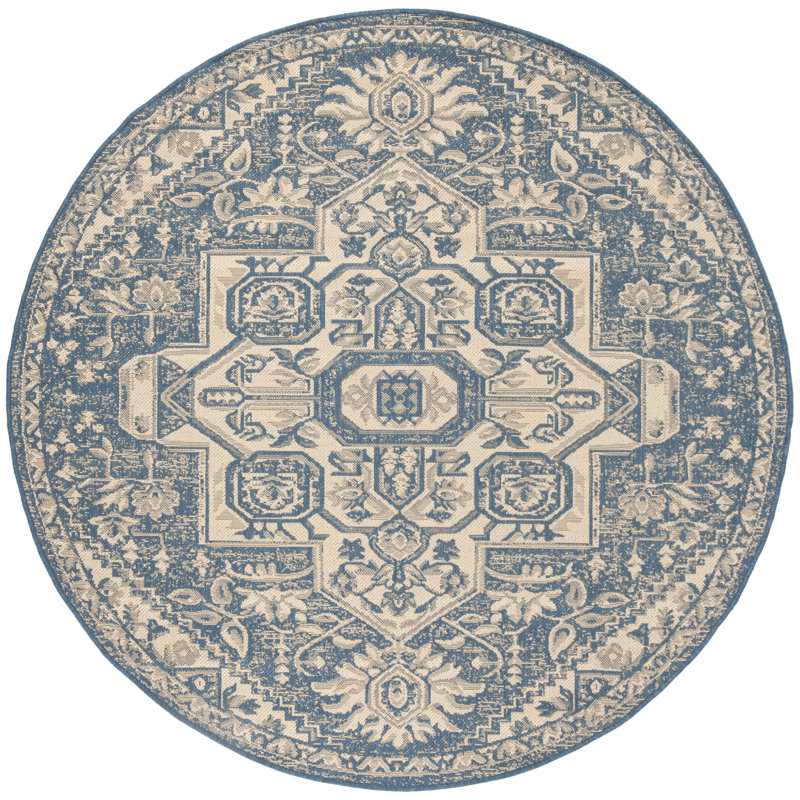 Donivin Linden 100 Performance Oriental Indoor/Outdoor Area Rug, Round 6'7"