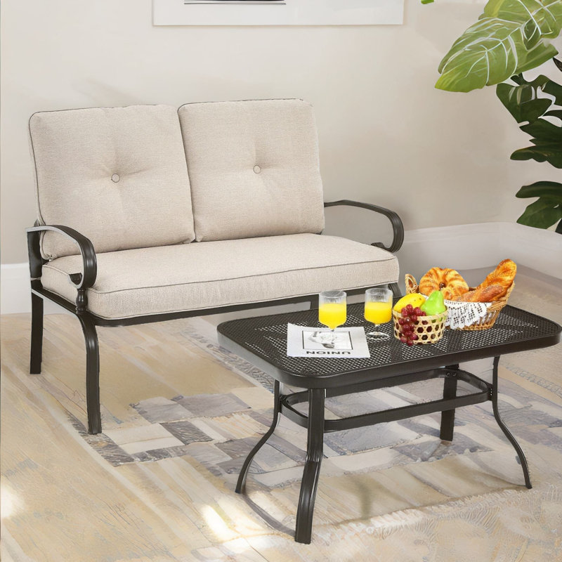 2 - Person 49cm Long Bistro Set With Padded Cushions And Table
