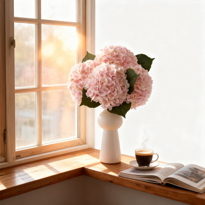 5Pcs Faux Hydrangeas Fake Flowers Artificial Hydrangea Flower With Stems Bouquets Arrangement For Home Table Centerpieces Wedding Baby Shower Birthday Party Decoration