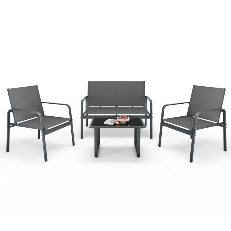 4 - Person Patio Dining Set with Rectangular Table, Grey
