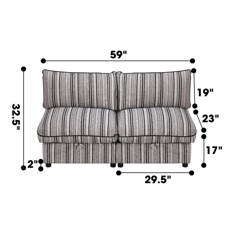 Canapé d'angle convertible 4 places en forme de L avec méridienne et rangement, canapé modulable pour salon ou appartement, polyester rayé noir