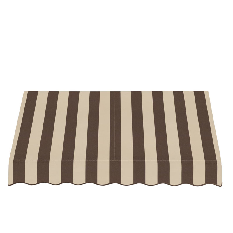 Awntech San Francisco Acrylic Fabric Fixed Awning, 24" H x 64.5" W x 36" D, Brown/Tan Stripe
