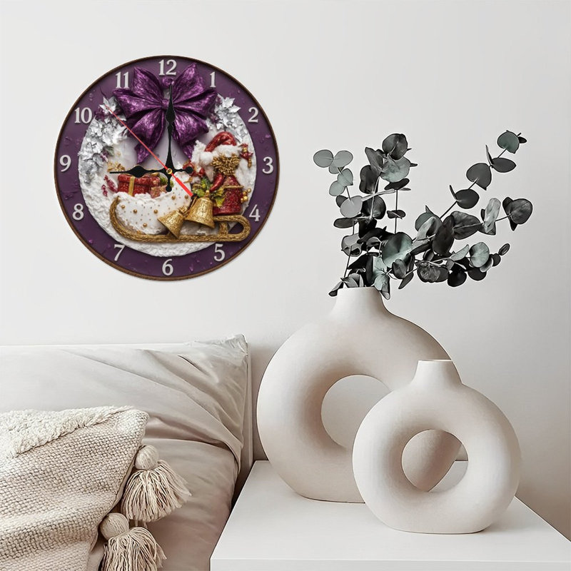 Horloge de Noël-Père Noël-Traîneau-Bow