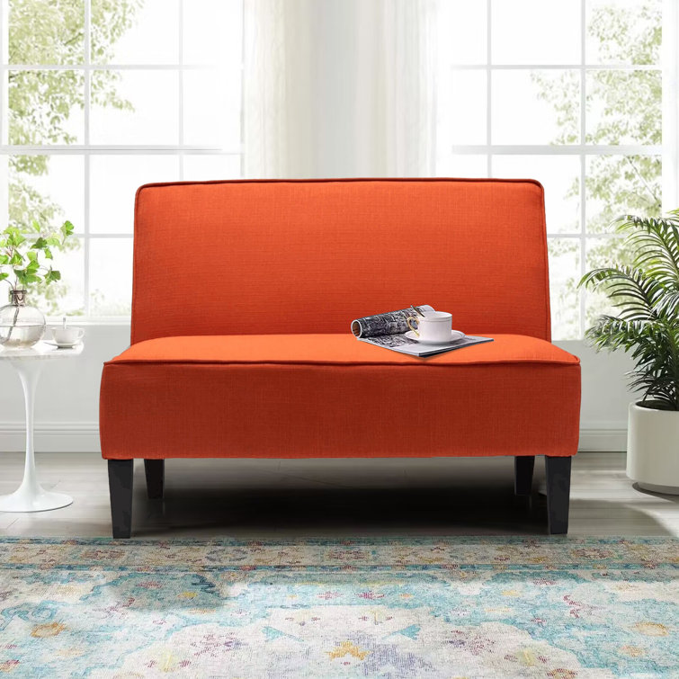 Linen Fabric Loveseat High Resilience Sofa Couch with 2 Bolster Pillows&Removable Cushion Back for Living Room, Small Spaces - Orange