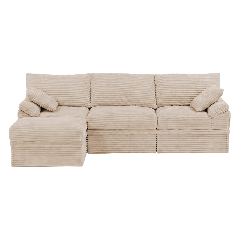 Canapé d'angle modulaire en velours côtelé 4 pièces de 269 cm (106 po) avec rangement dissimulé et pouf, canapé infonuagique extra profond pour salon