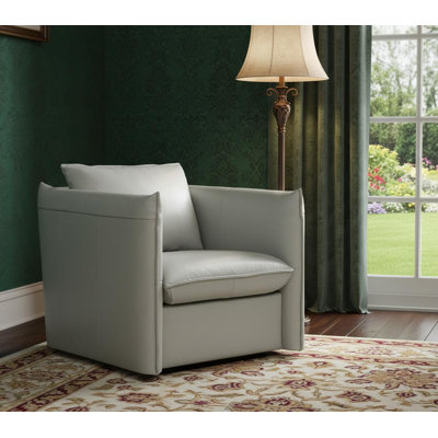  Chaise longue pivotante en cuir véritable gris avec détails argentés
