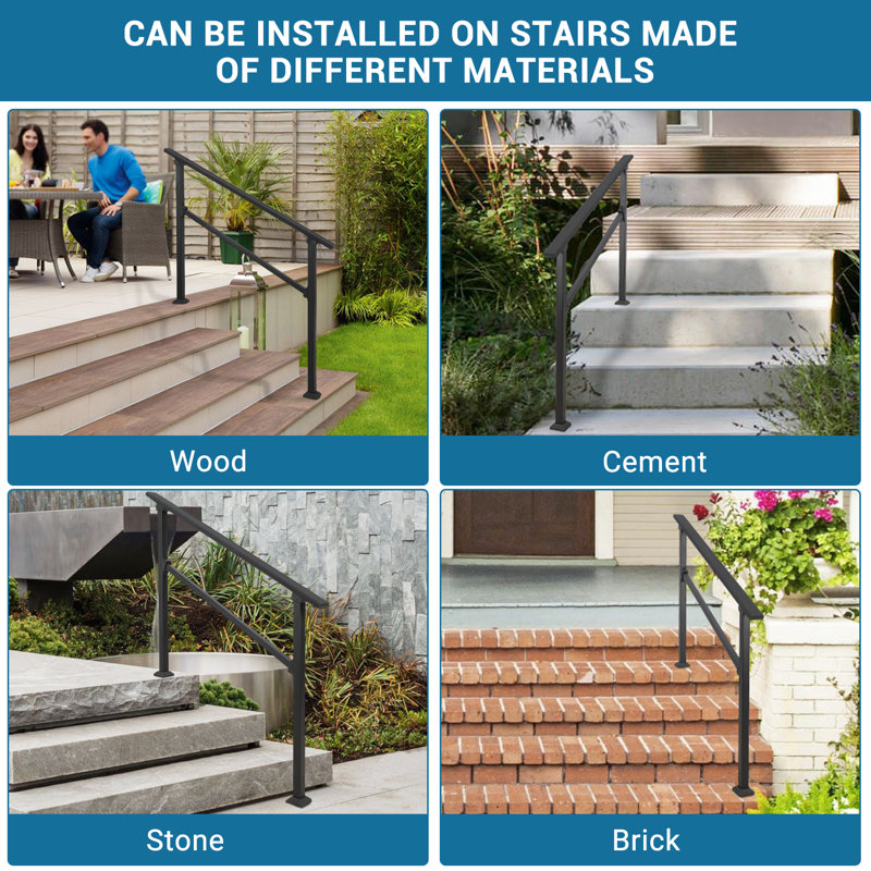 Handrails for Outdoor Steps, Upgrade Aluminium Hand Rail Fit 3/5/6 Steps, 91.4 cmH x 5 cmW x 92.6 cmD