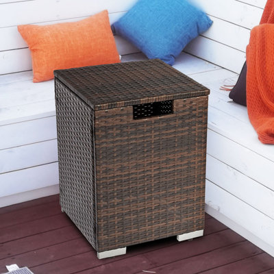 Hideaway Propane Tank Cover and Side Table for Outdoor Gas Fire Pit with Foldable Lid