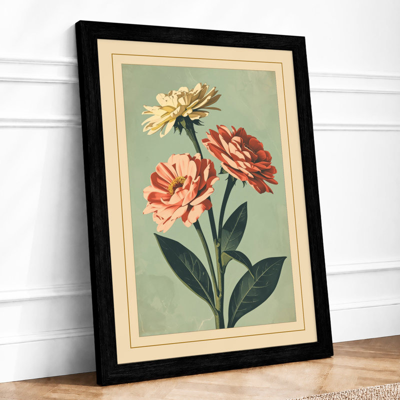 Carnation Arrangement Botanical - Framed Print, A4 - 29.7 x 21.0 cm, Black