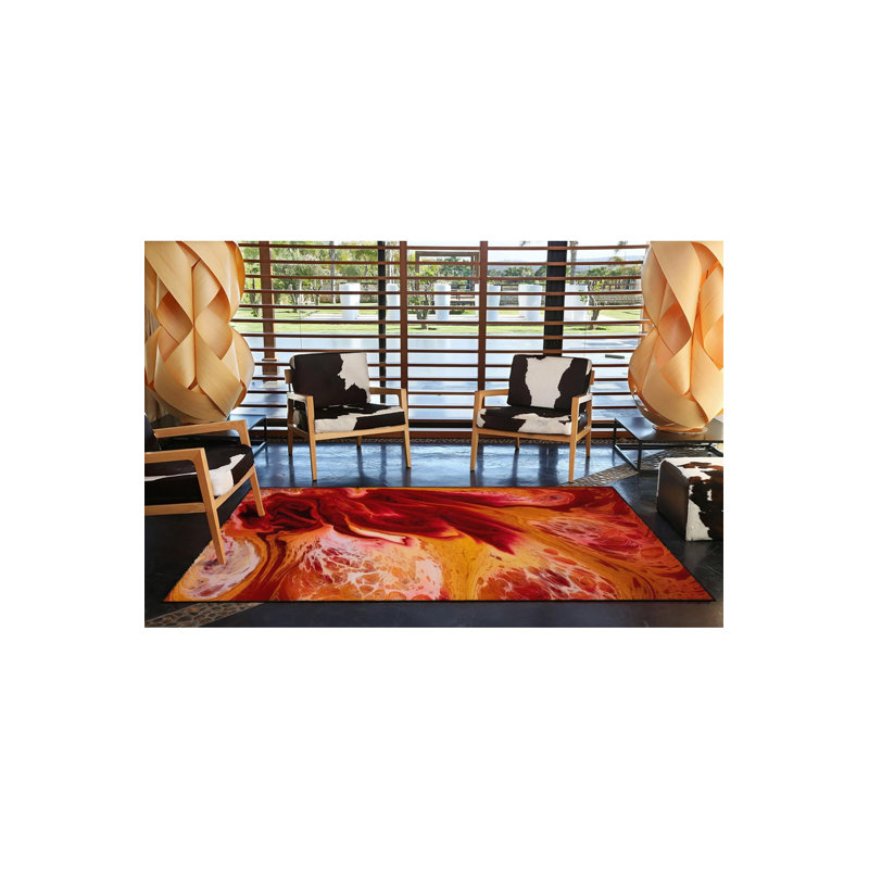 Tapis tissé à motif de flamme lavable à la machine, Sous-tapis rond 3 pi 3 po inclus