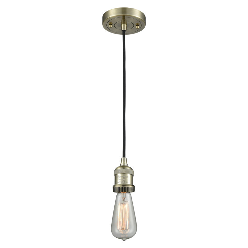 Baptiste 1 - Light Single Pendant, 6 Watt Vinage LED Bulb, Matte White, Antique Brass
