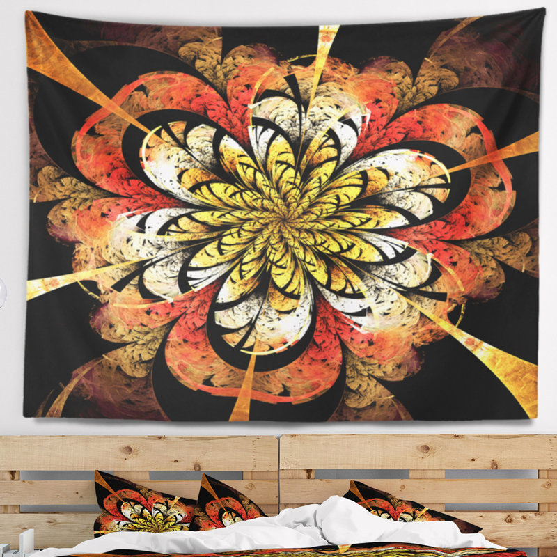 Tapisserie fleur abstraite fractale, H 32 po x l 39 po