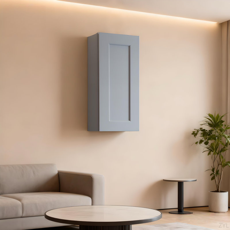 Porte d'armoire murale en bois massif gris foncé et étagère pour le rangement dans la cuisine, le rangement dans la salle de bain, la buanderie et les tablettes réglables prêtes à assembler