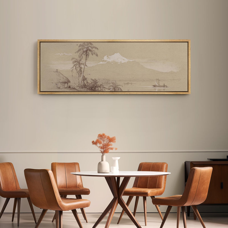 «Rustic Countryside Tropical Serenade Palm Trees And A Distant Mountain», reproduction d'art sur toile, H 20 po x l 60 po