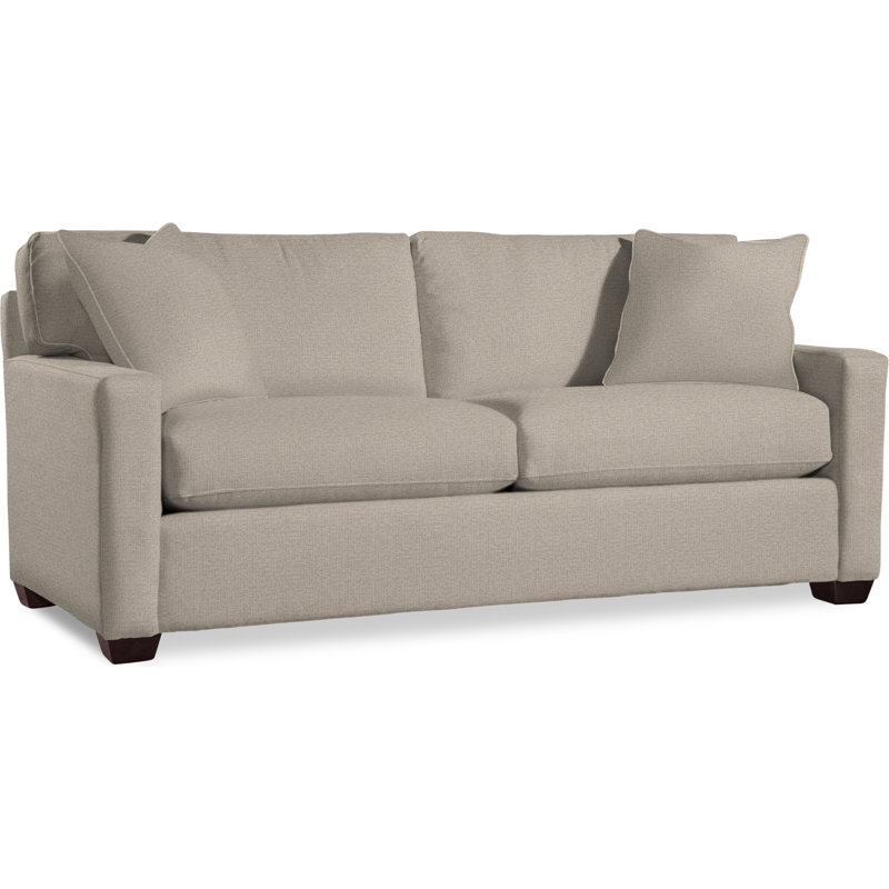 Gramercy Park 81'' Upholstered Sofa, Java Finish, Beige Performance Fabric; 0851-73