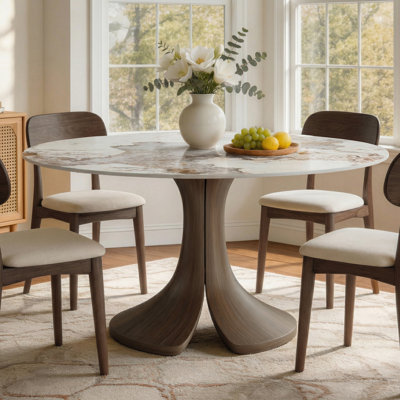 Aurora 39"/43" Modern Round Dining Table With Hand-Crafted Solid Wood Pedestal Base -  Circular Kitchen Table For Small Spaces & Breakfast Nooks