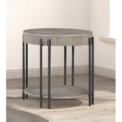 1Pc Contemporary Round End Table With Storage Shelf Black Brown Tan / Beige Finish Living Room Wooden Modern Furniture