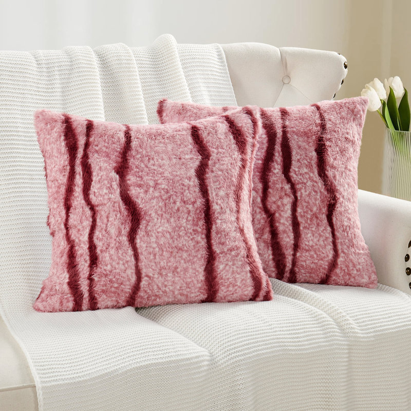 Woodrose Striped Faux Fur 20" x 20" Pillow Covers, Set of 2