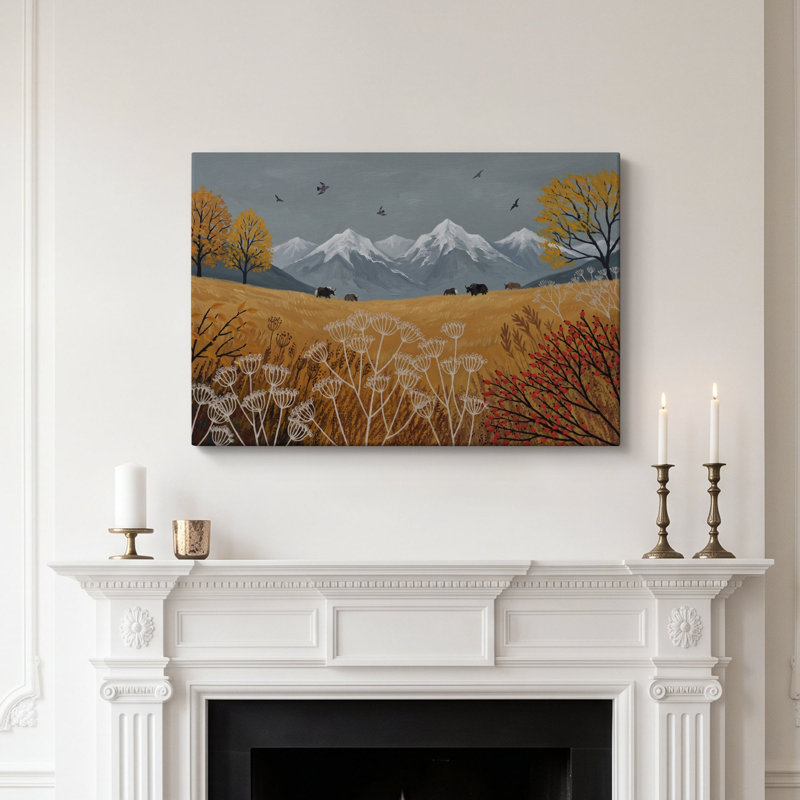 Reproduction sur toile d'un troupeau de yaks en montagne - 40 x 60 cm, H 16 po x l 24 po
