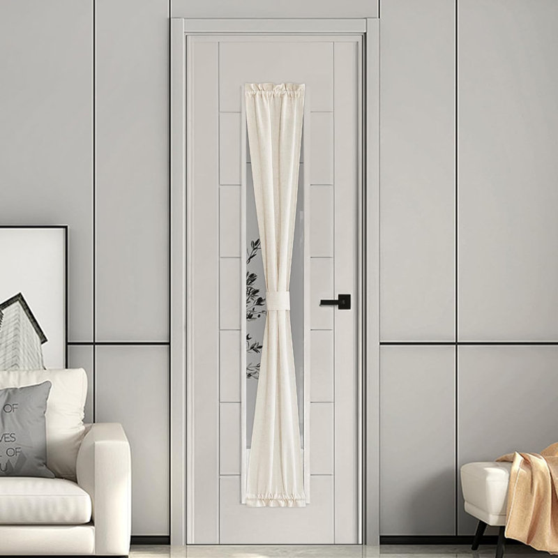  Door Curtain for French Door, Thick Linen Blended Light Filtering Solid Rod Pocket Window Cover for Glass Patio, 1 PC