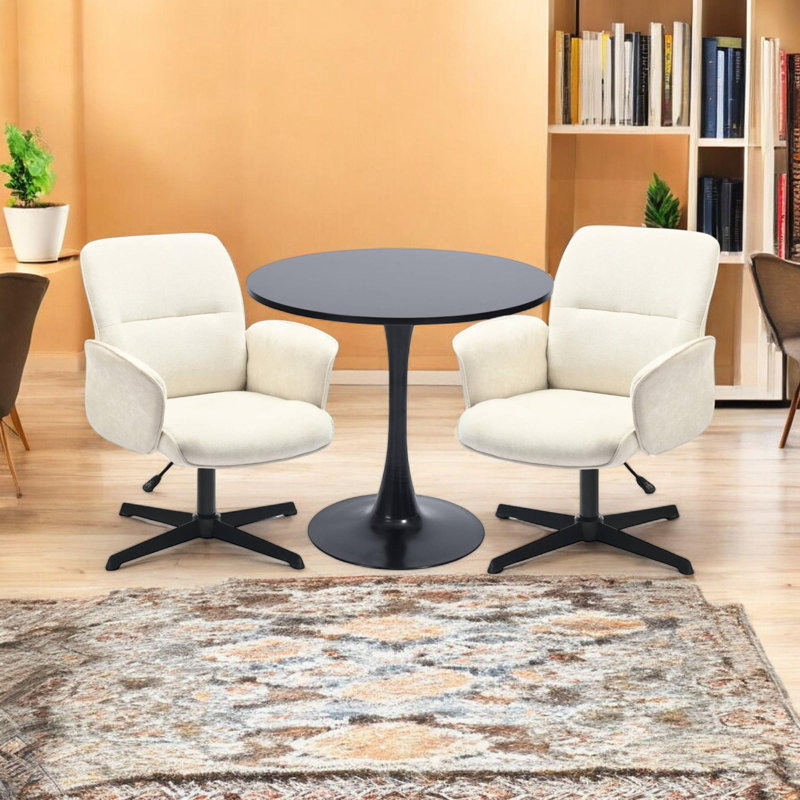 Ensemble de salon de bureau 3 pièces - Fauteuils pivotants et table ronde pour la réception, la conférence ou le bureau personnel