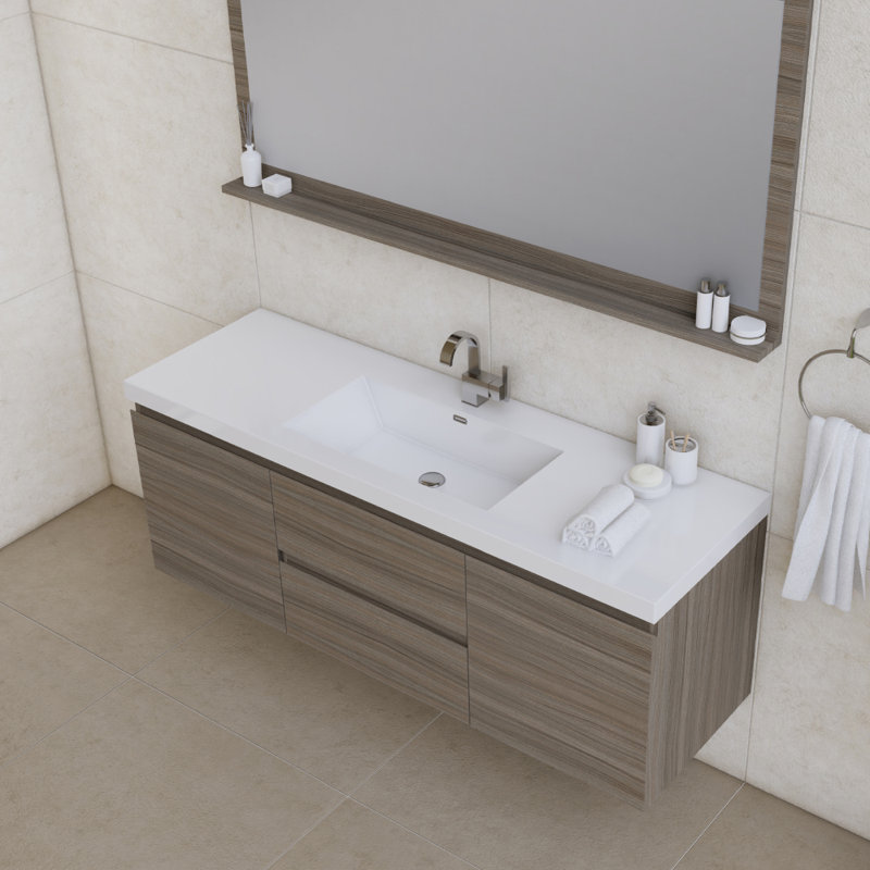 Arjina 60'' Single Bathroom Vanity with Solid Surface Top, Gray