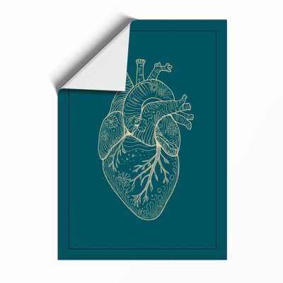 Heart Anatomy in Gold Minimalist - Framed Print