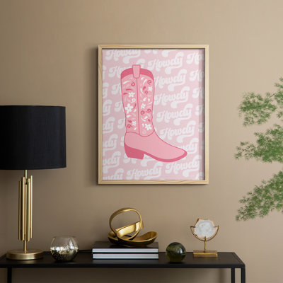 Retro Howdy Boot Framed Print - Solid Wood