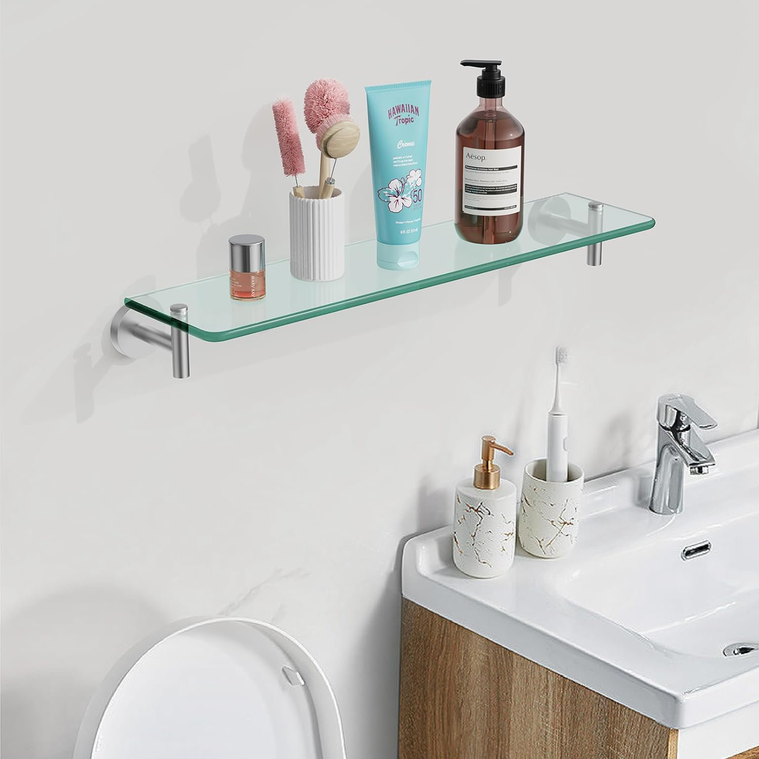 Ivy Bronx Berkeley Glass Wall Bathroom Shelves Wayfair
