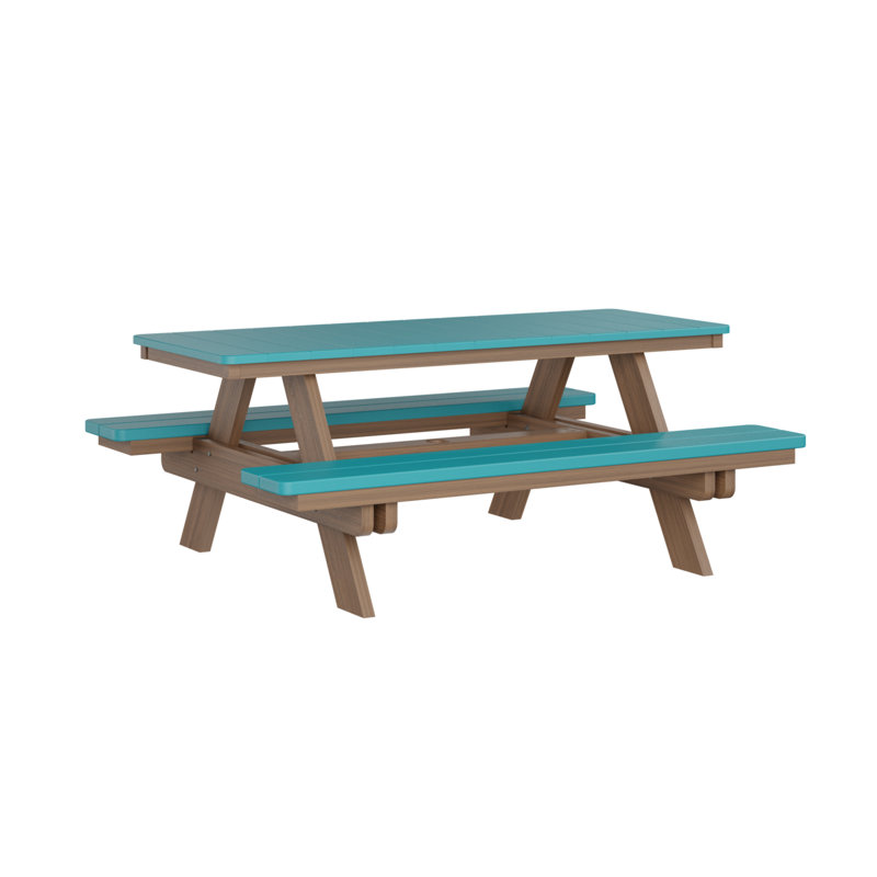 Berlin Gardens Ada Rectangular Picnic Table, Aruba Blue Top/Antique Mahogany Base