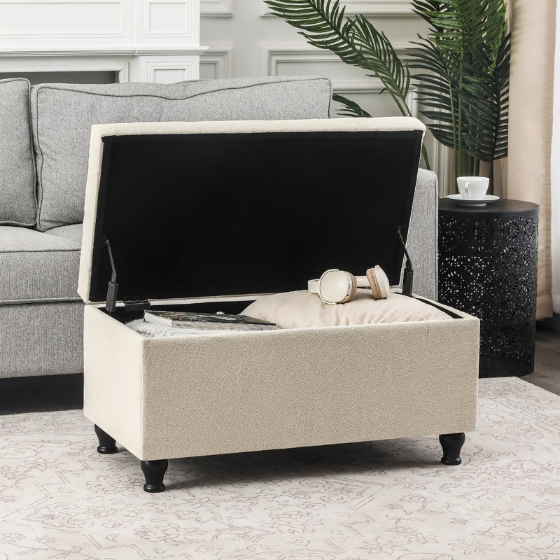 Banc de rangement avec repose-pieds capitonné 31 pouces, Beige