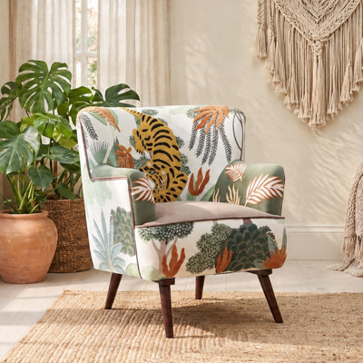 Obara Transitional Embroidered Tiger Handmade Accent Chair