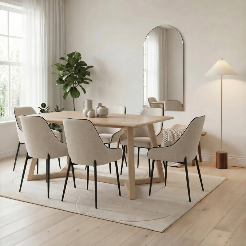 Table de salle à manger Beda, Blanc/gris, Crème, 7