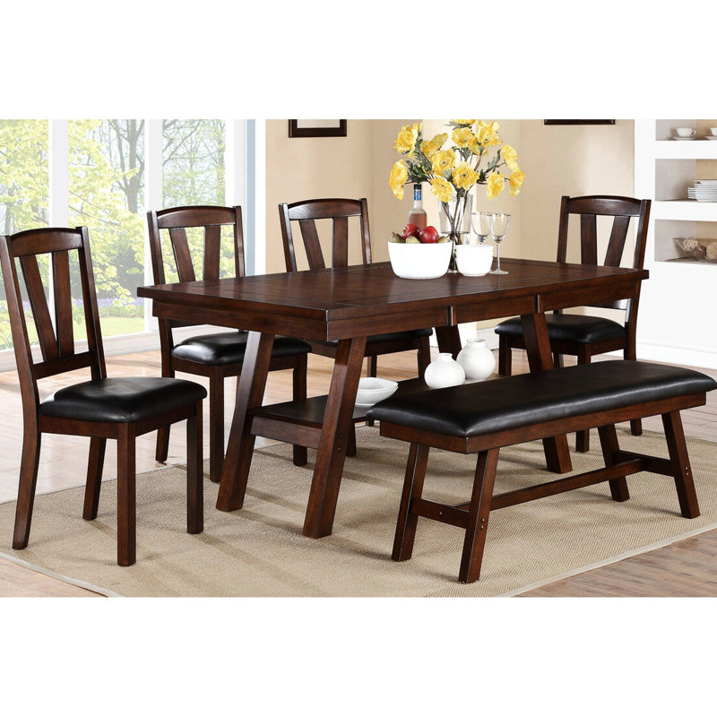 Dark Walnut Rectangular Dining Table, Built With Superior Rubberwood Construction Contemporary Rectangular, Produced Robust