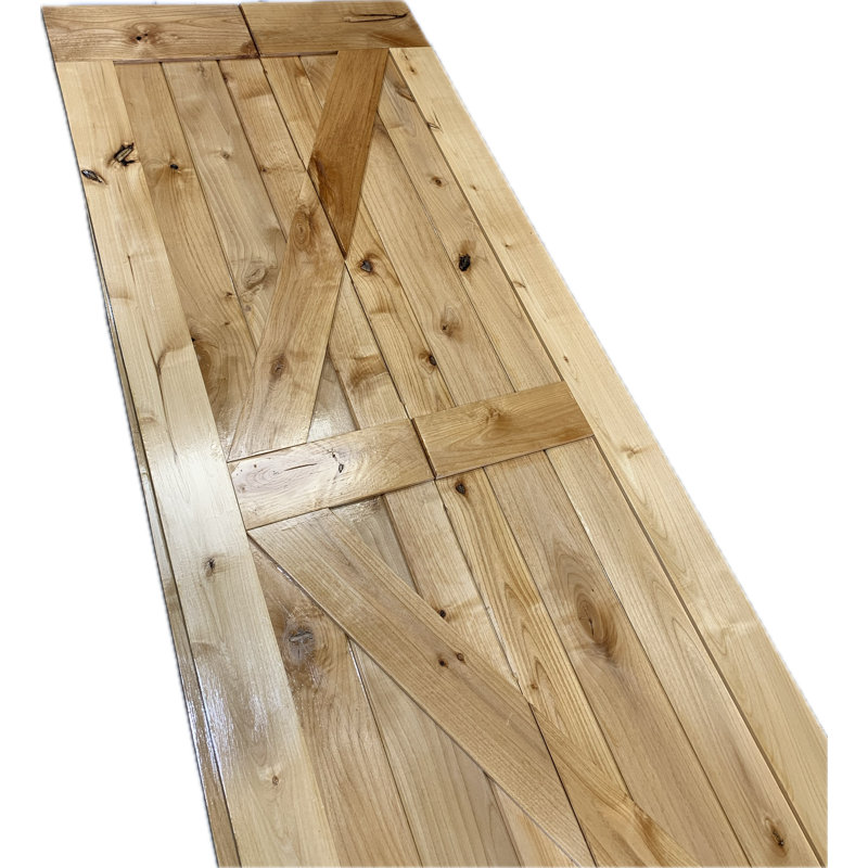 Porte de grange pliante en bois d'aulne fini avec ensemble de quincaillerie coulissante en bois, 30 po x 84 po