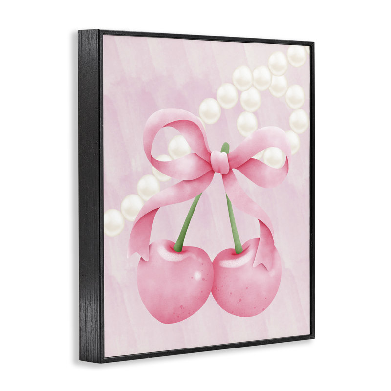 Giclée encadrée de cerises pastel avec perles, conception de Jesse Keith, H 14 po x l 11 po, Giclée encadrée noir minuit