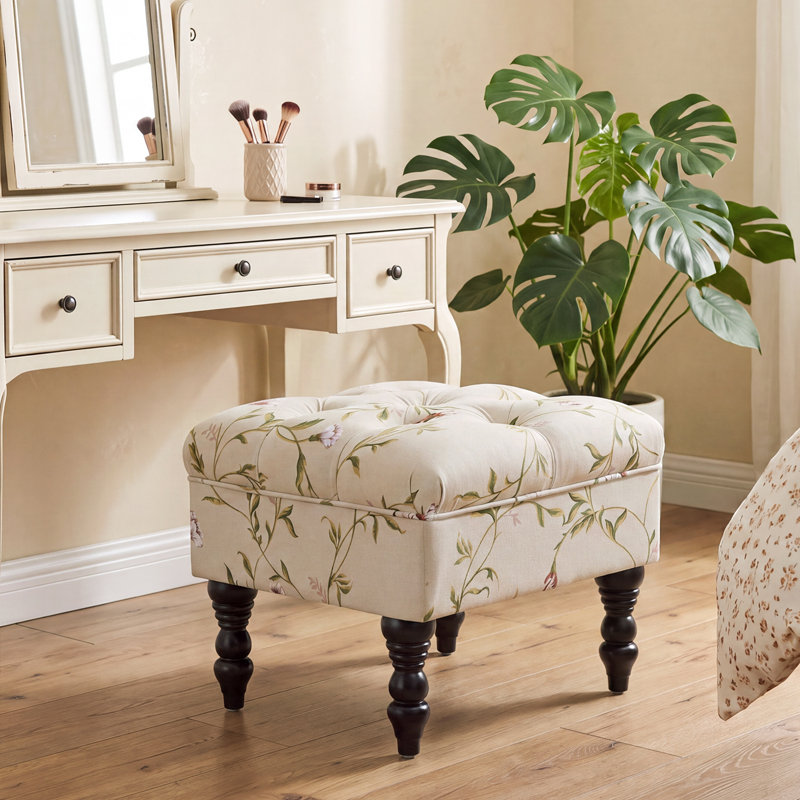 Repose-pieds Cauley, Ivory Floral 100% Linen
