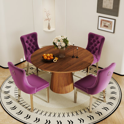 Round Dining Table Set for 4-6, Modern Kitchen Table and Chairs with Velvet Upholstered Chair for Dining Room, Small Space, Apartment