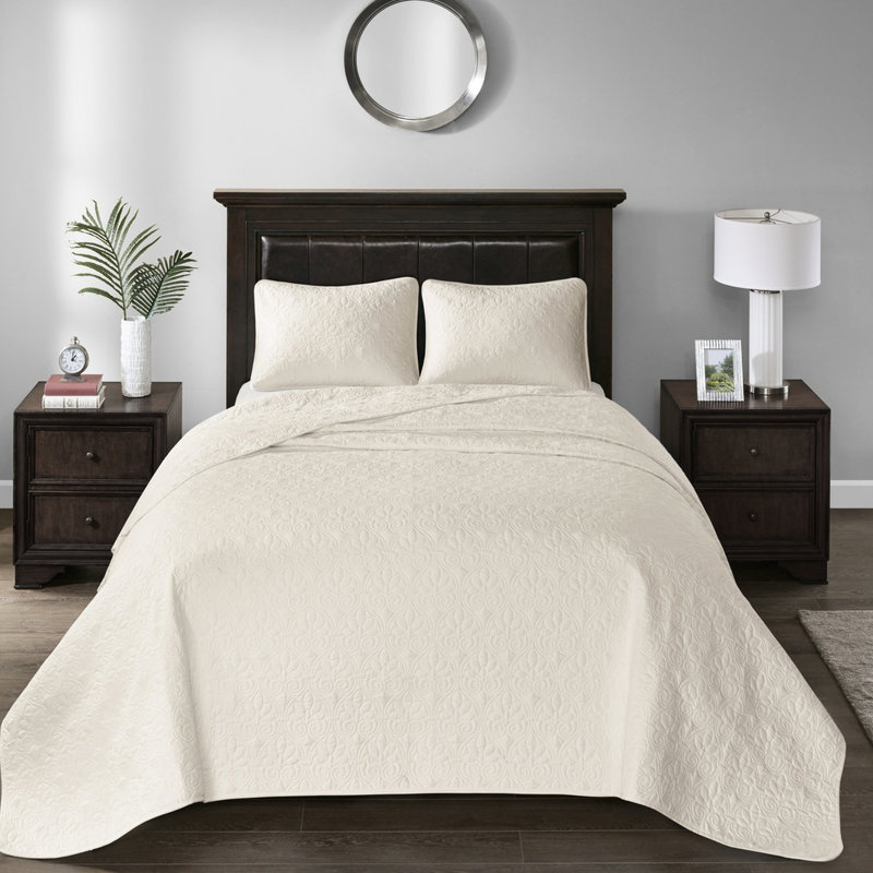 Couvre-lit double réversible crème - Motif classique surpiqué, surdimensionné, coton prélavé, rembourrage 90% coton pour un confort maximal, matelassage, tissu traité