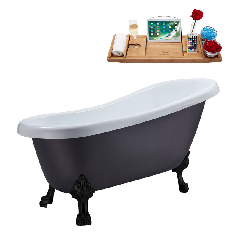 1549.4mm x 701mm Soaking Acrylic Bathtub, Matte Black, Brushed Nickel
