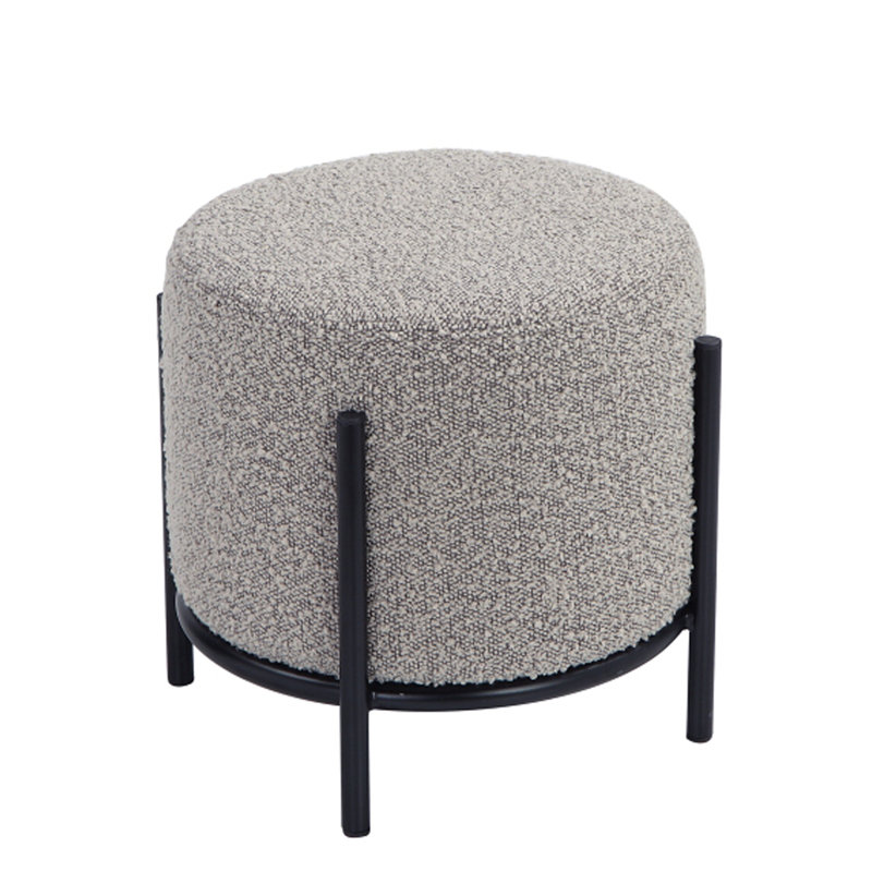 Gray Round Polyester Upholstered Iron Accent Stool