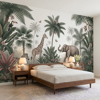 Muted Green Wallpaper Safari Removable Tropical Wall Decor