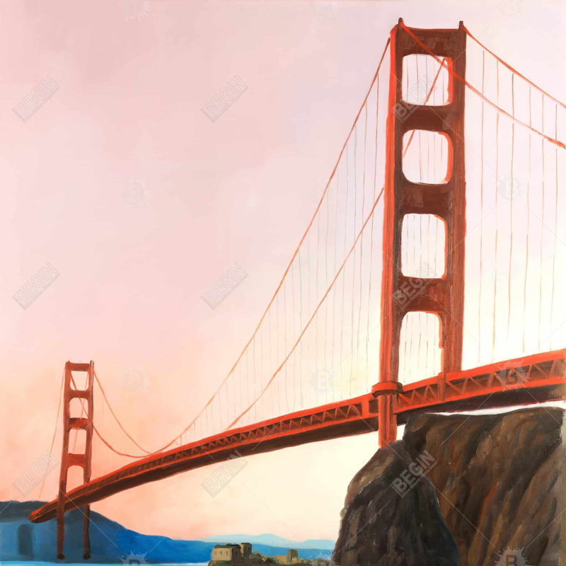 Sunset on the golden gate bridge - 26"x26" Throw pillow - Poly twill - Print on demand