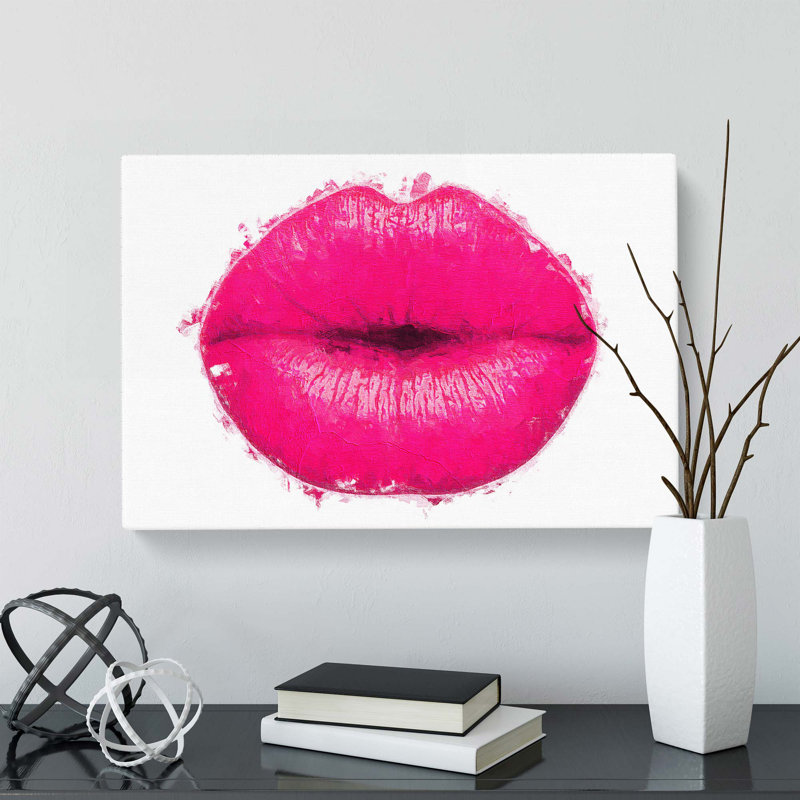 Hot Pink Lips In Abstract - Wrapped Canvas, 35cm H x 50cm W x 3cm D