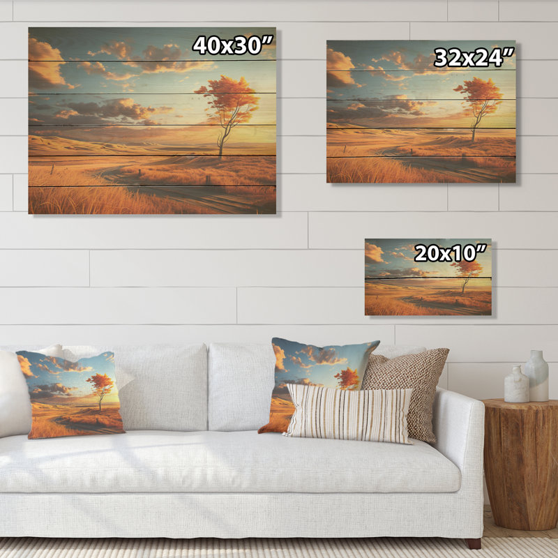 Hrmonous Prairie Symphony I - prairies, art sur bois de pin naturel, H 10 po x l 20 po