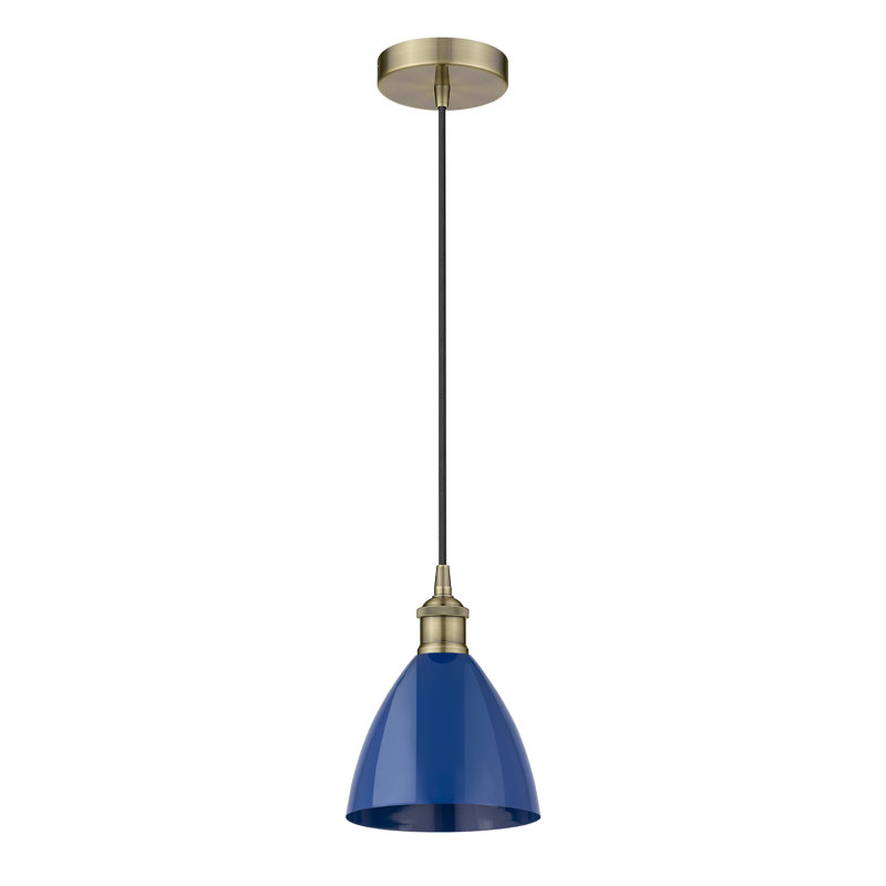 Luminaire suspendu simple à 1 lumière Schiavone, Bleu, Laiton antique