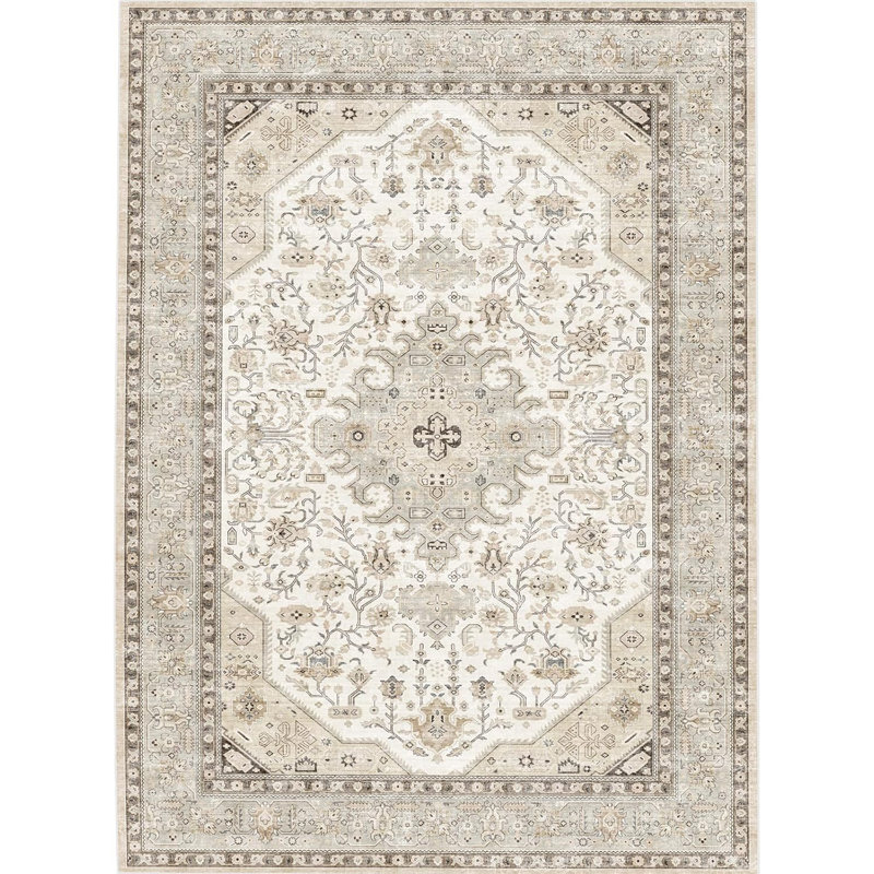 Rug Kitchen - Hallway Non Slip Washable Oriental Soft Indoor Neutral Carpet for Entry Bedroom Farmhouse Low Pile Stain Resistant Hall Rugs Long Thin Front Door Mat - Ivory