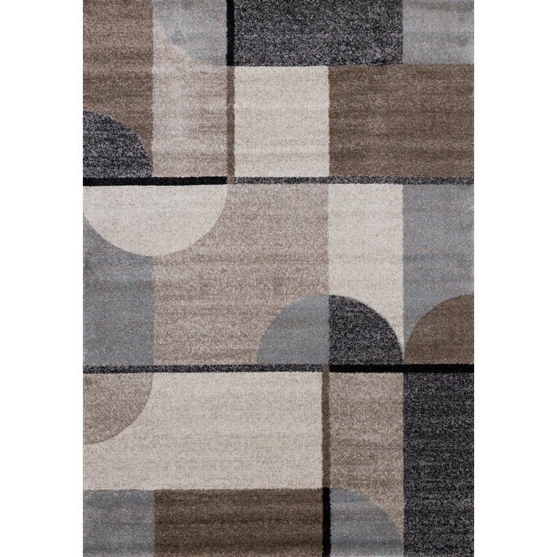 Tapis géométrique crème résistant aux taches Wooters, Rectangle 5 pi 3 po x 7 pi 7 po
