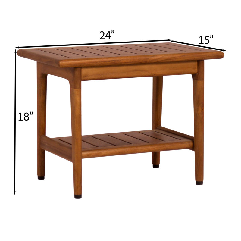 24" Maluku-Bjon Slatted Teak Shower Bench with Shelf, 18" H x 24" W x 15" D