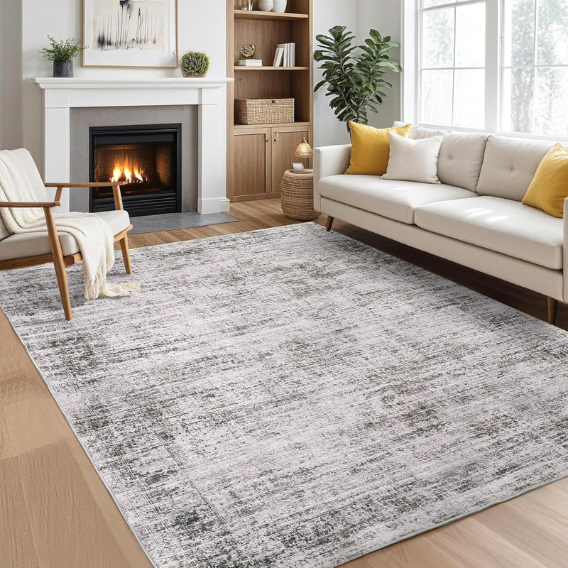 10X13 Area Rugs For Living Room Washable, Soft Vintage Distressed Large Bedroom Rugs Retro Abstract Indoor Floor Carpet, Low Pile Non-Slip Farmhouse Neutral Rugs For Dining Room, Taupe